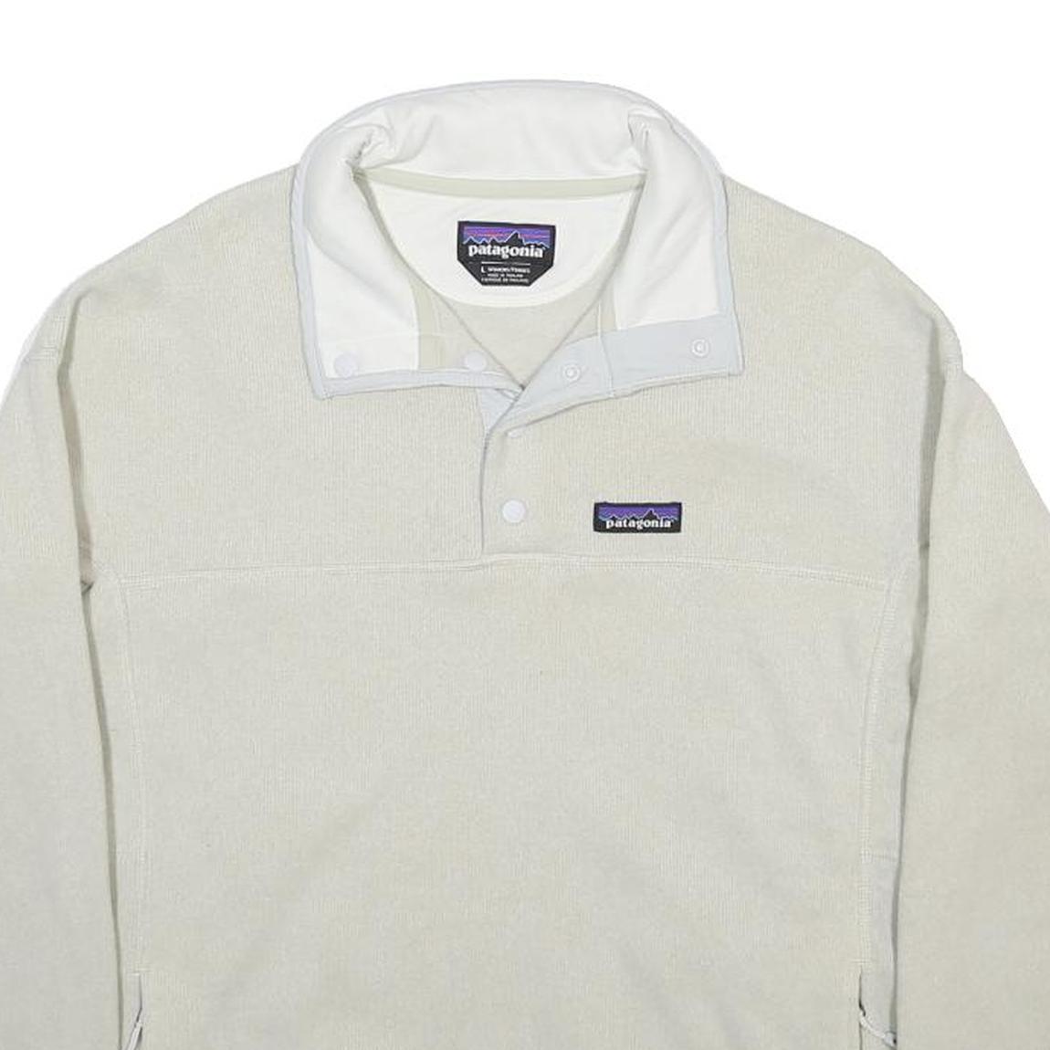 PATAGONIA Womens Cream Plain Pullover Jumper Crew Neck Regular L Fleece