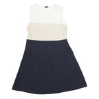 JOSEPH Womens White & Beige & Blue Day Dress Cotton Sleeveless UK 12 Elegant