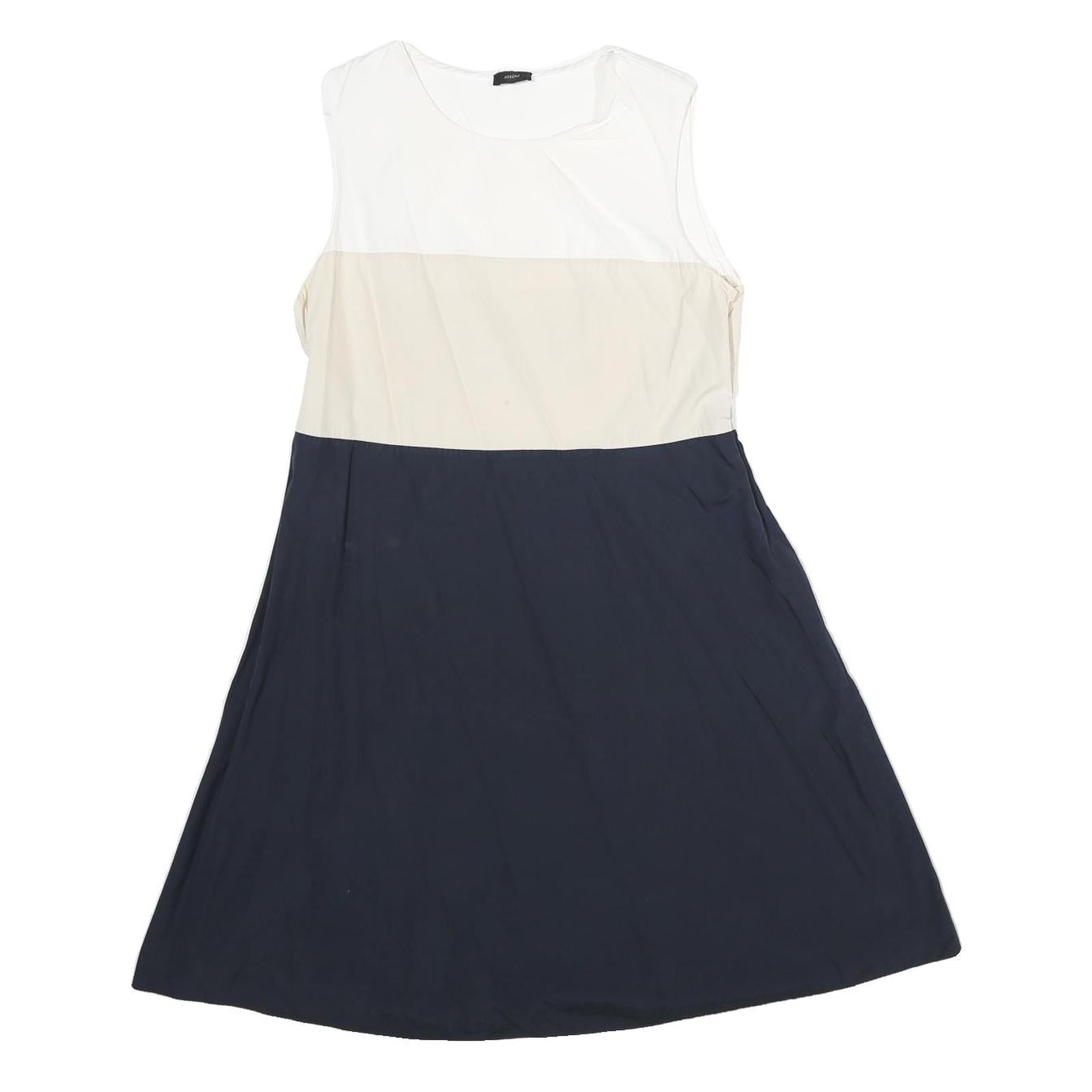 JOSEPH Womens White & Beige & Blue Day Dress Cotton Sleeveless UK 12 Elegant