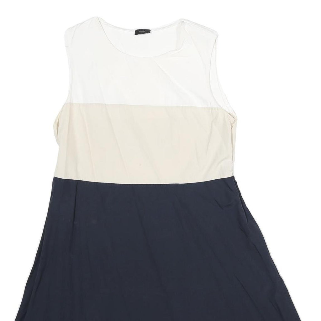 JOSEPH Womens White & Beige & Blue Day Dress Cotton Sleeveless UK 12 Elegant
