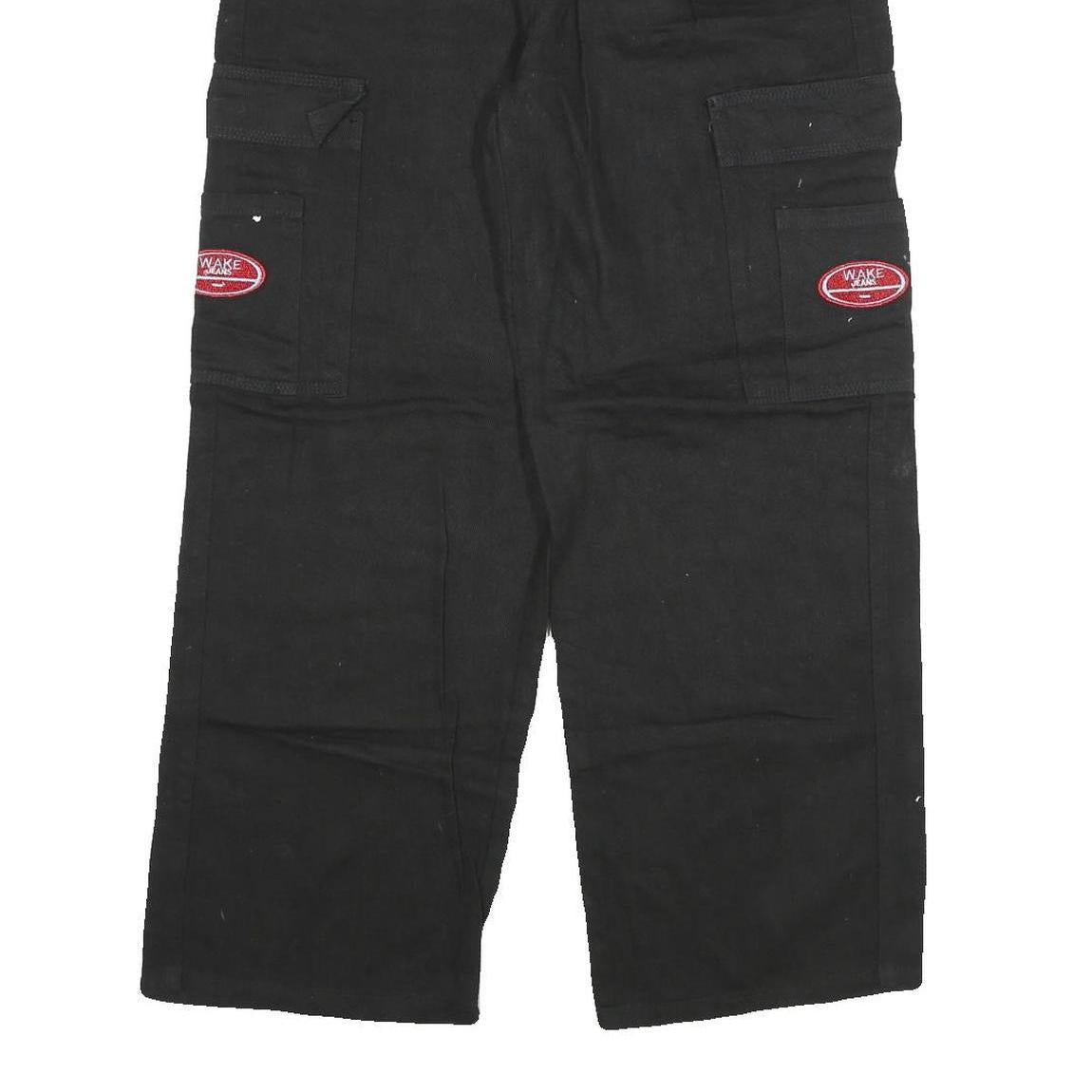 WAKE Womens Relaxed Black Cargo Denim Jeans W28 L27 Utility Pockets Zip Closure