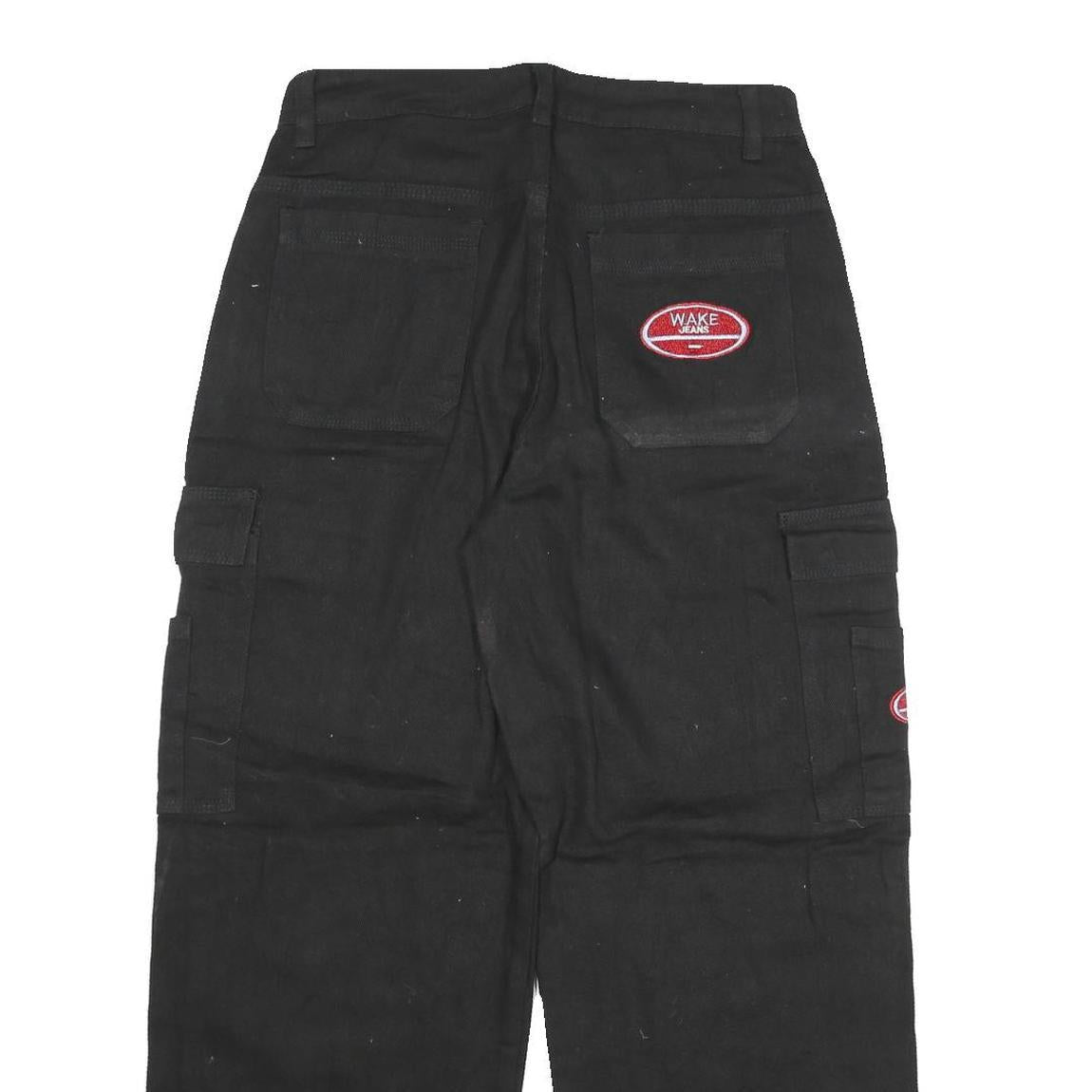 WAKE Womens Relaxed Black Cargo Denim Jeans W28 L27 Utility Pockets Zip Closure