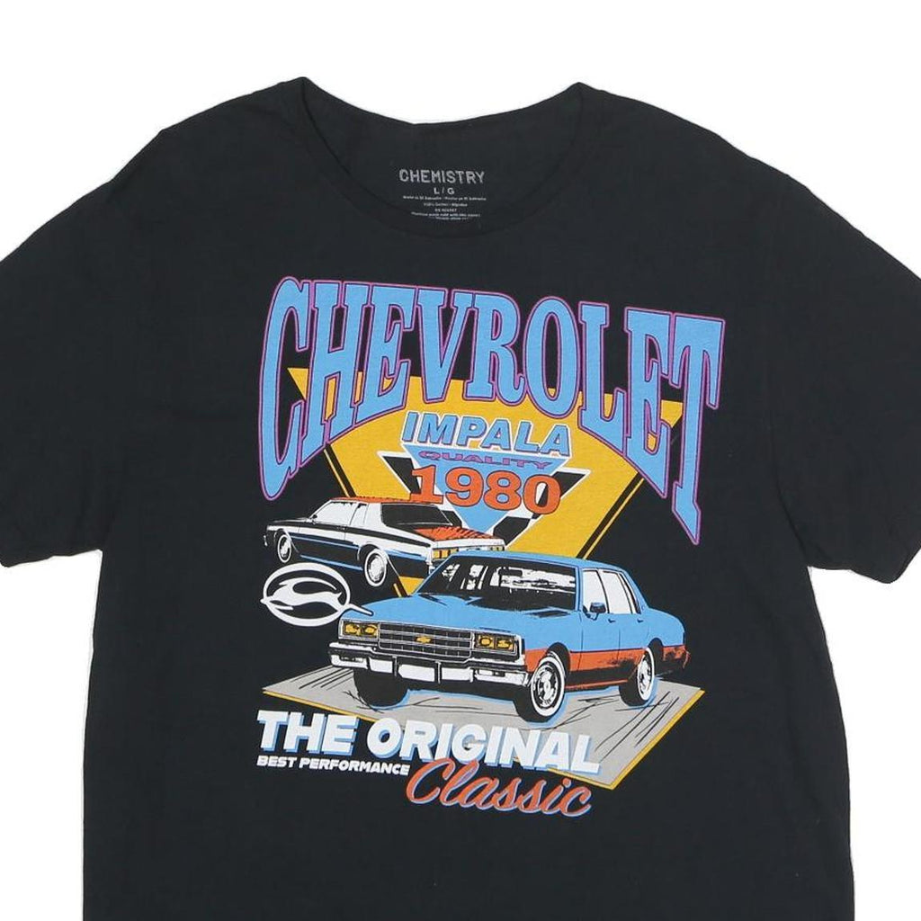 CHEMISTRY Mens Black Chevrolet Graphic T-Shirt L Short Sleeve Crew Neck Cotton