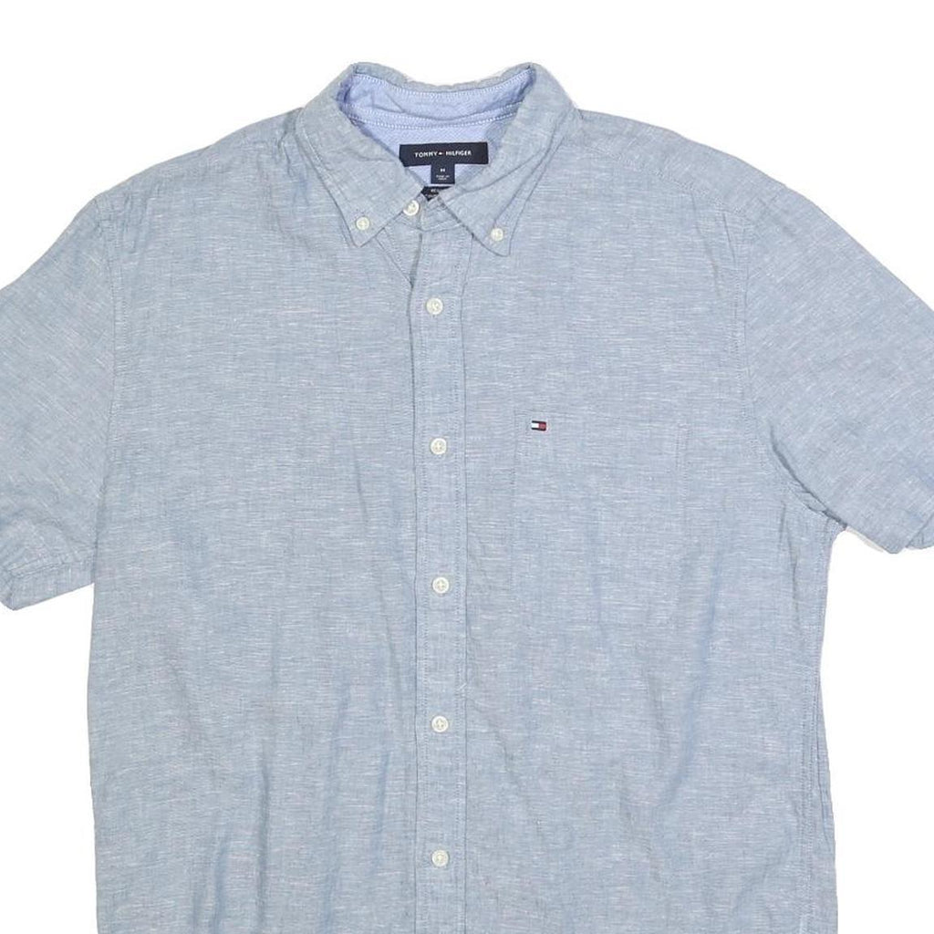 TOMMY HILFIGER Mens Blue Short Sleeve Cotton Blend Shirt M Casual Button-Down