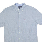 TOMMY HILFIGER Mens Blue Short Sleeve Cotton Blend Shirt M Casual Button-Down