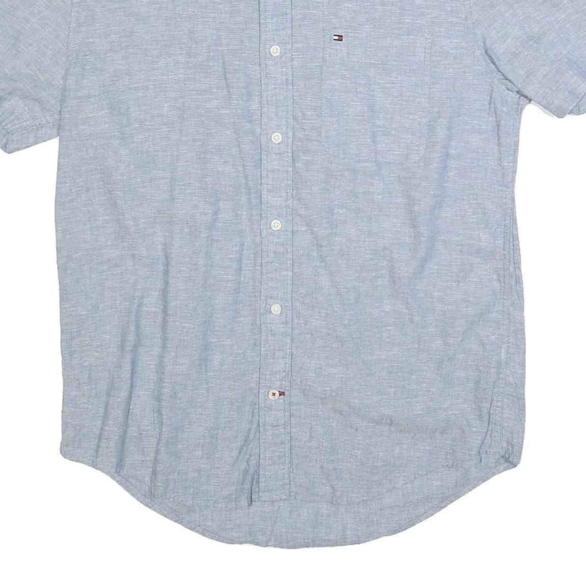 TOMMY HILFIGER Mens Blue Short Sleeve Cotton Blend Shirt M Casual Button-Down