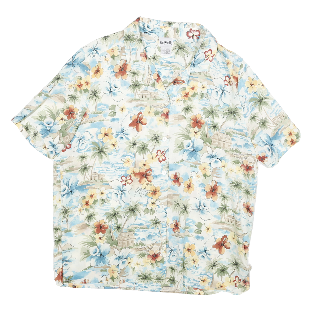 BONWORTH Womens Cream Floral Hawaiian Shirt M Lightweight Casual Vacation