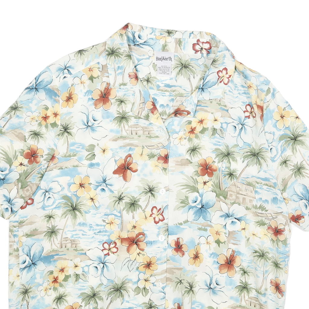 BONWORTH Womens Cream Floral Hawaiian Shirt M Lightweight Casual Vacation