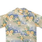 PIERRE CARDIN Mens Beige & Blue Floral Rayon Short Sleeve Shirt L Relaxed Fit