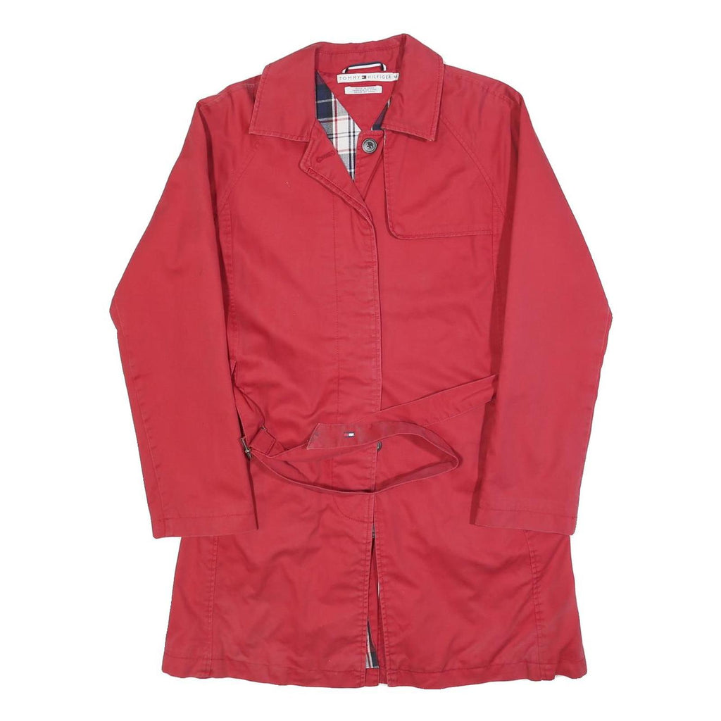 TOMMY HILFIGER Womens Red Cotton Blend Jacket M Button Plain Classic