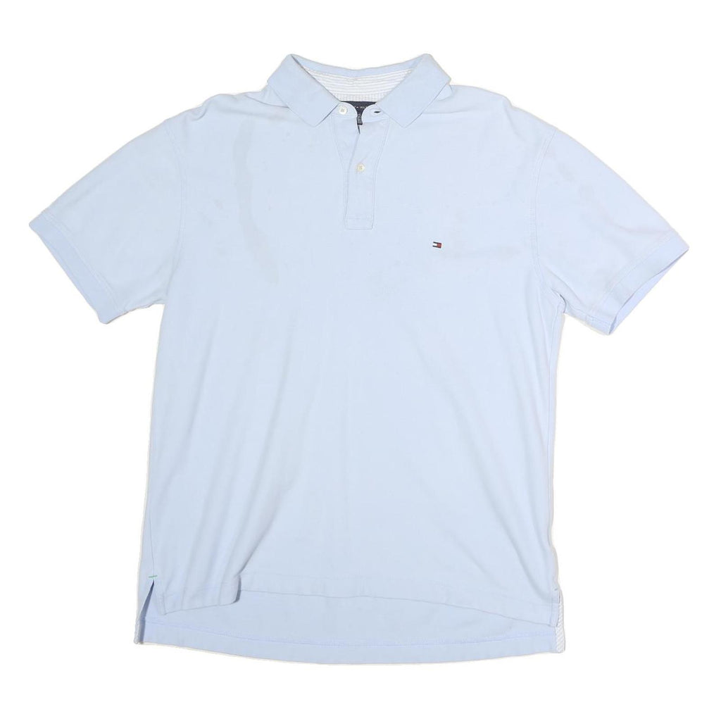 TOMMY HILFIGER Mens White Short Sleeve Plain Polo Shirt L Cotton Casual Summer
