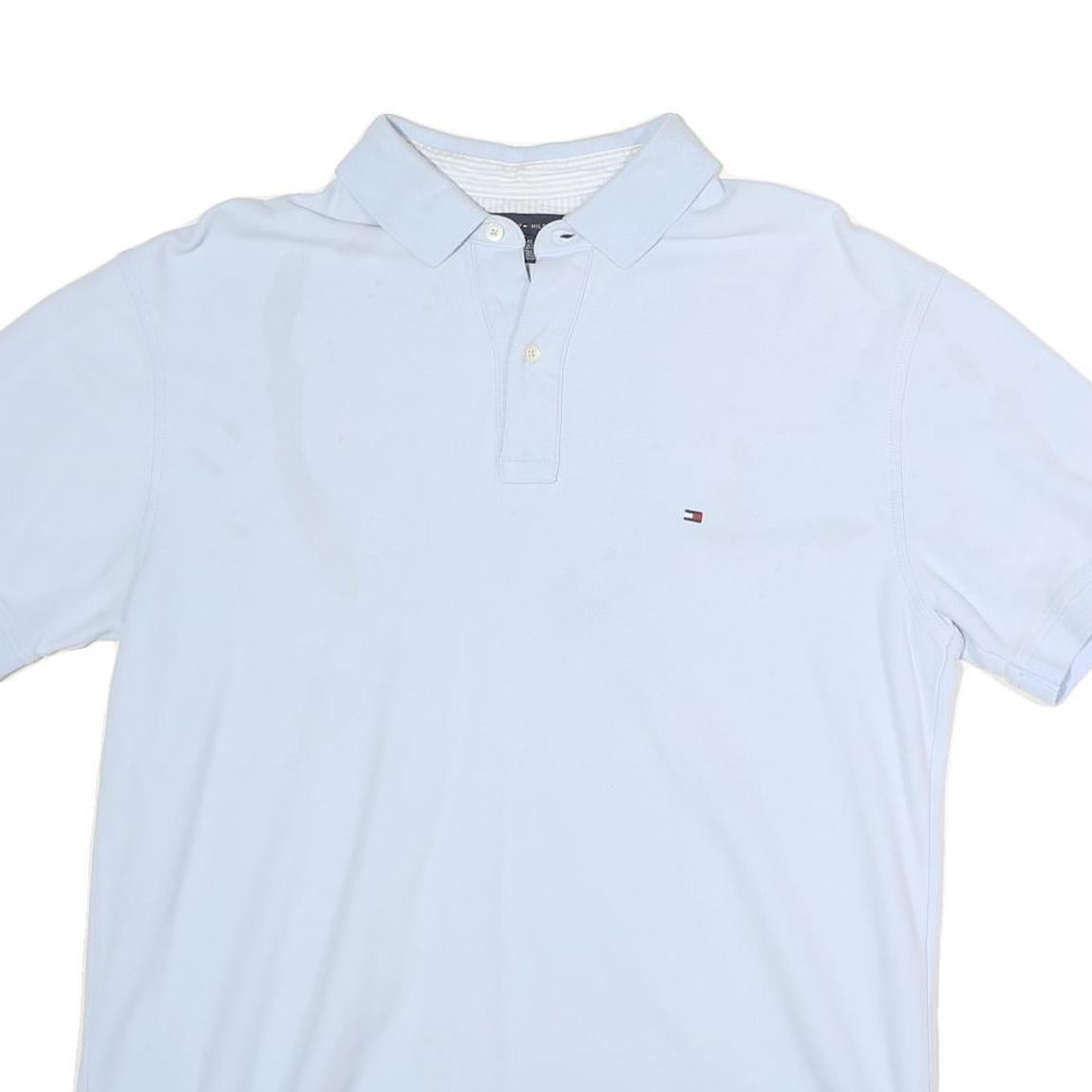 TOMMY HILFIGER Mens White Short Sleeve Plain Polo Shirt L Cotton Casual Summer