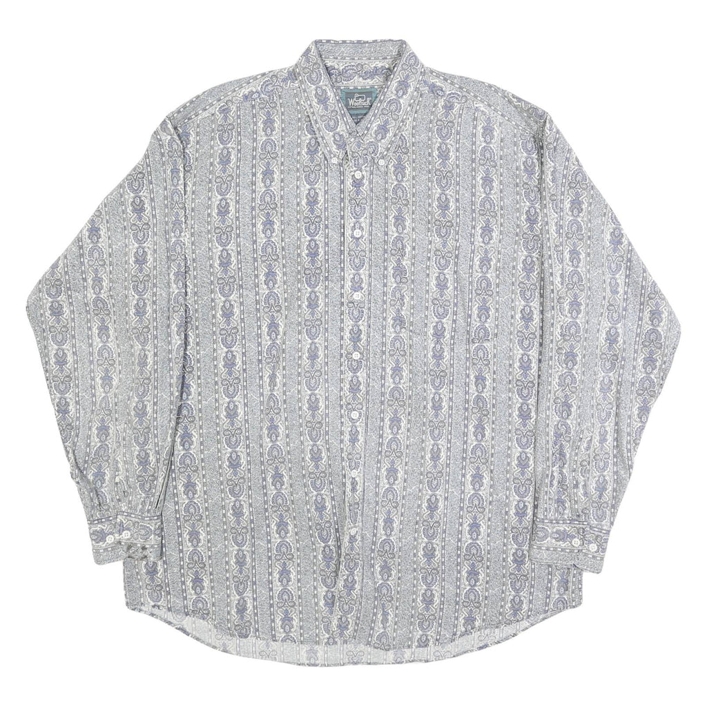 WOOLRICH Mens Grey & Blue Patterned Cotton Shirt XL Casual Button-Down Long