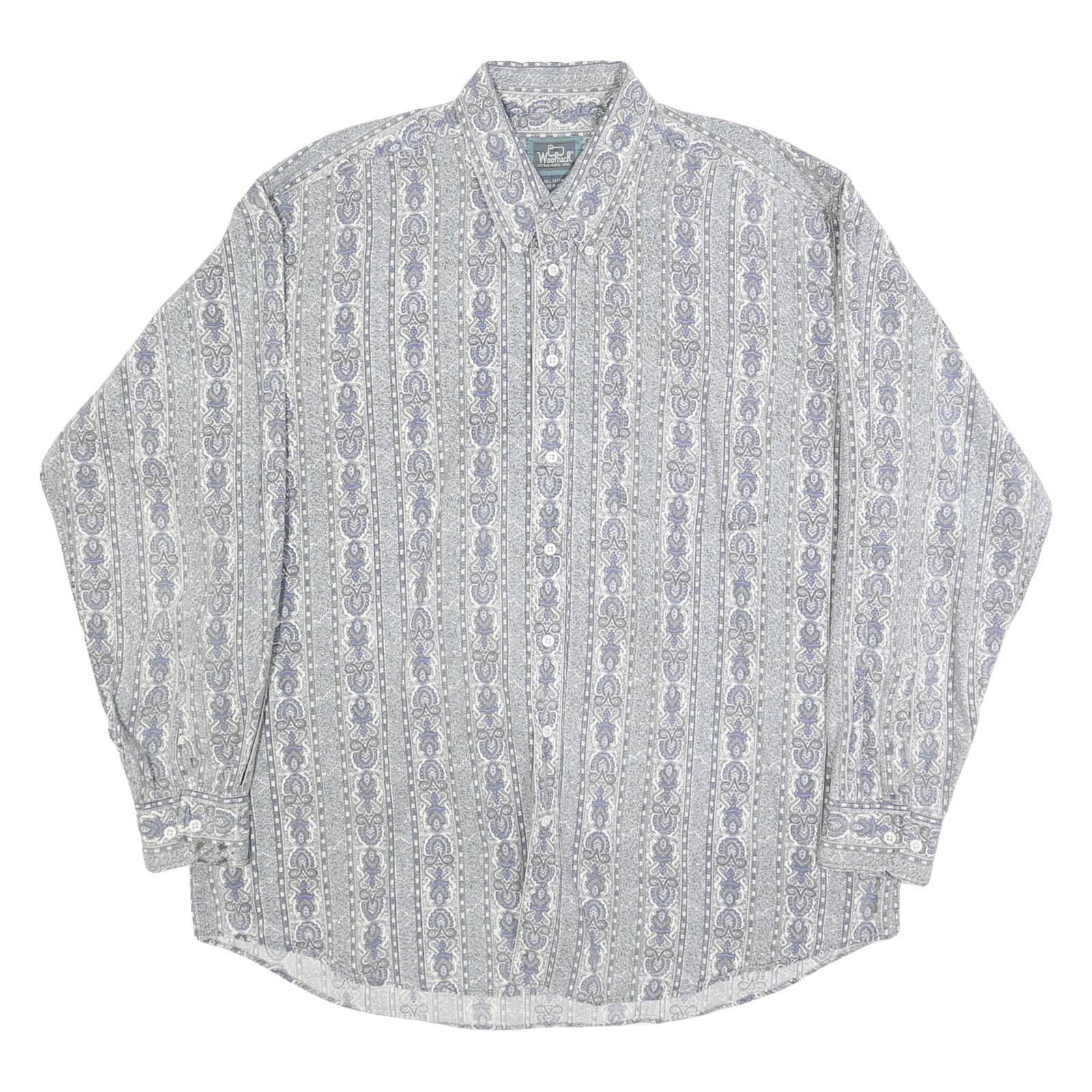 WOOLRICH Mens Grey & Blue Patterned Cotton Shirt XL Casual Button-Down Long
