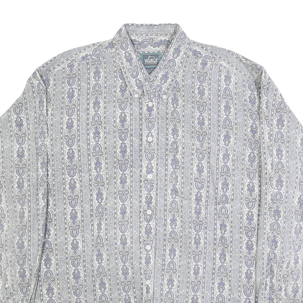 WOOLRICH Mens Grey & Blue Patterned Cotton Shirt XL Casual Button-Down Long