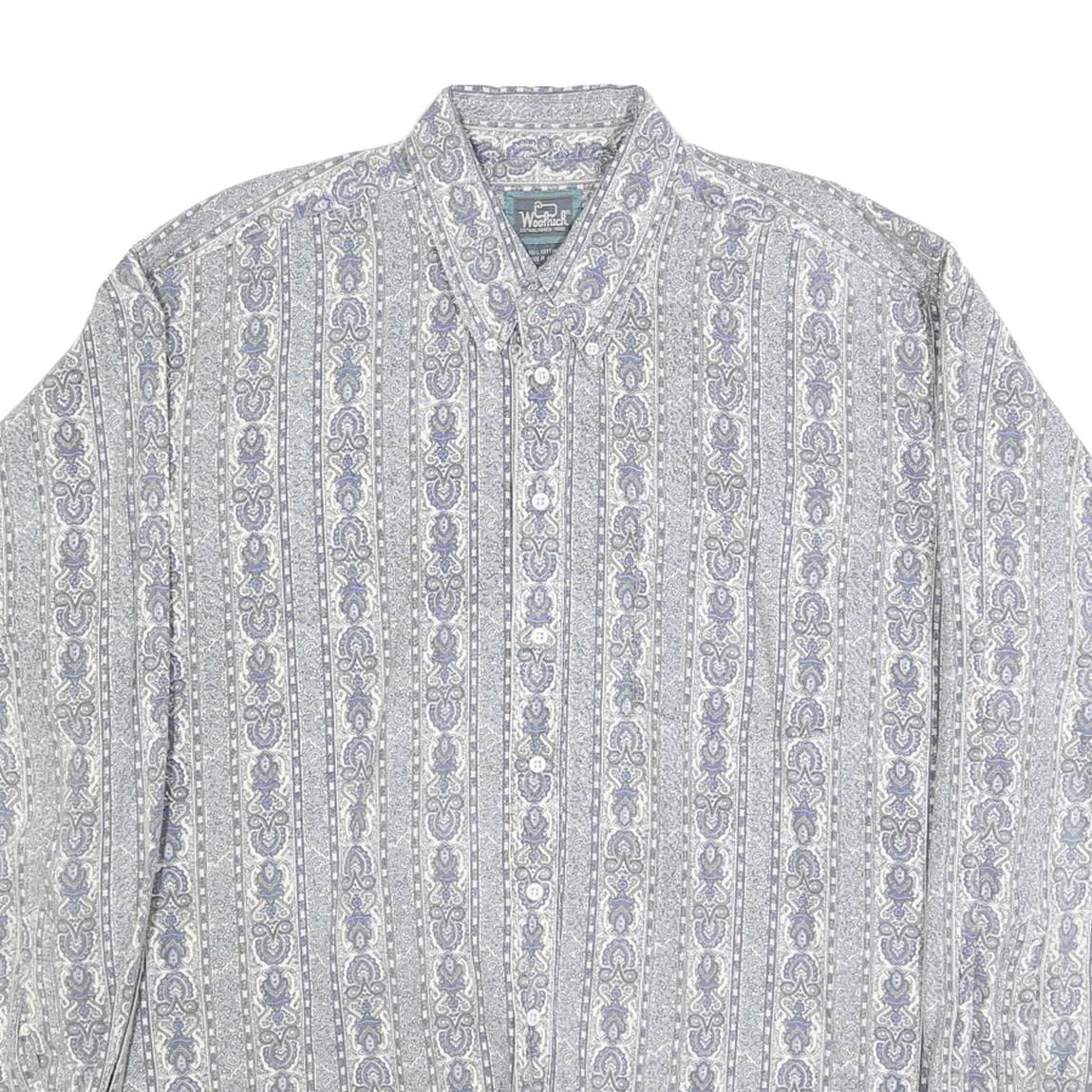 WOOLRICH Mens Grey & Blue Patterned Cotton Shirt XL Casual Button-Down Long