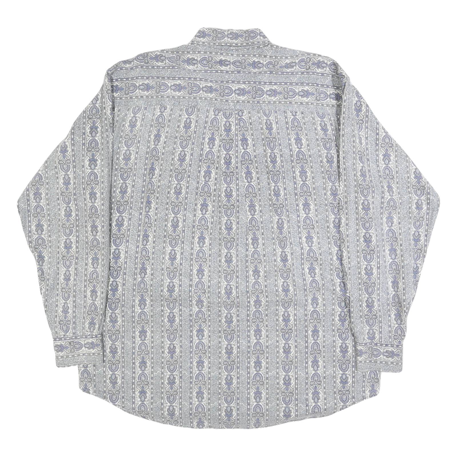 WOOLRICH Mens Grey & Blue Patterned Cotton Shirt XL Casual Button-Down Long