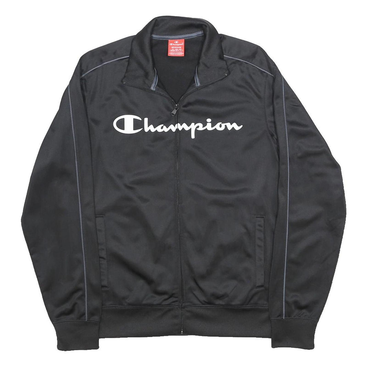 CHAMPION Mens Black Track Jacket M Polyester Zip Plain Sportswear