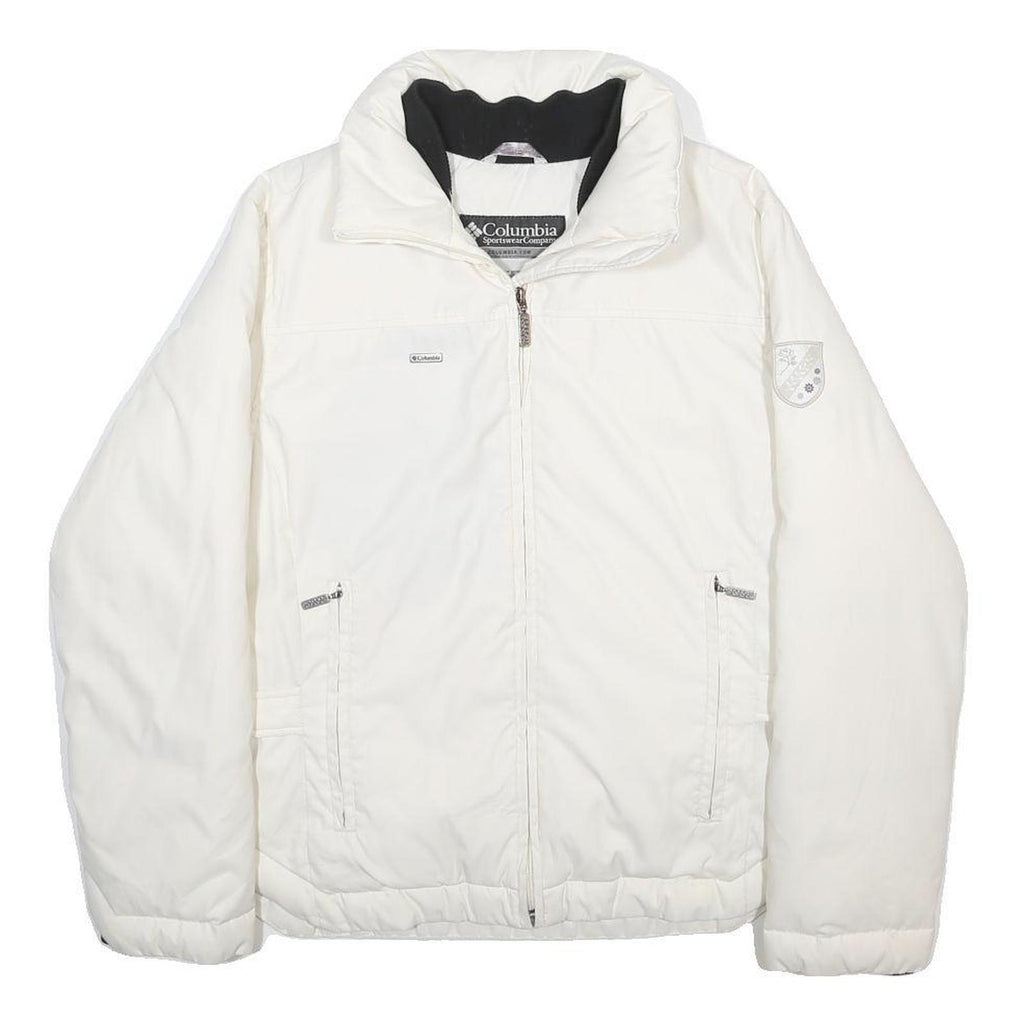 COLUMBIA Womens White Jacket M Polyester Zip Plain Warm Lightweight Casual