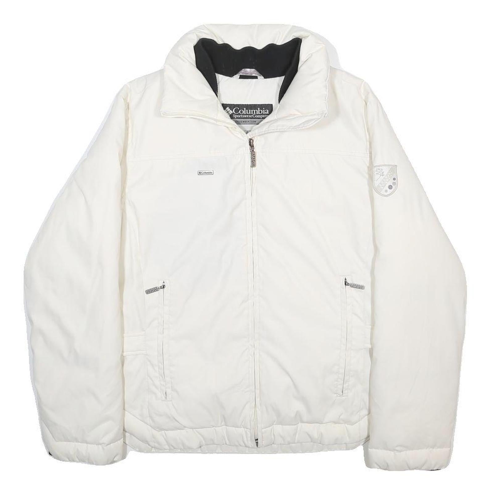COLUMBIA Womens White Jacket M Polyester Zip Plain Warm Lightweight Casual