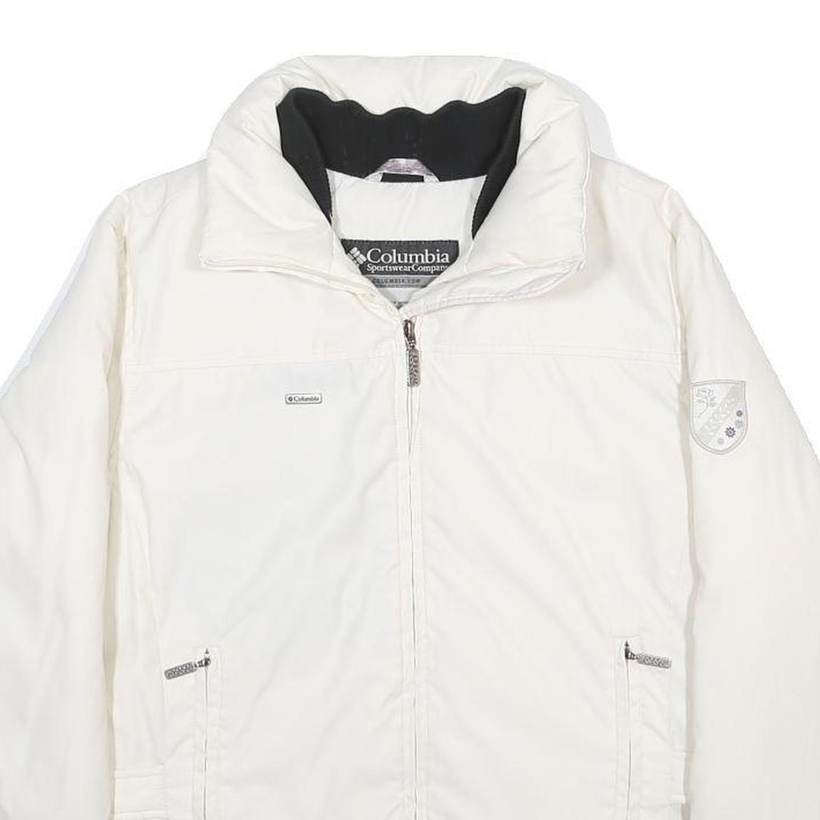 COLUMBIA Womens White Jacket M Polyester Zip Plain Warm Lightweight Casual