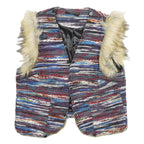Womens Multi Colour Faux Fur Trim Button Acrylic Blend Knit Jacket XS Casual