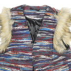 Womens Multi Colour Faux Fur Trim Button Acrylic Blend Knit Jacket XS Casual