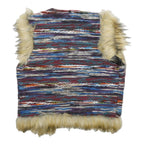 Womens Multi Colour Faux Fur Trim Button Acrylic Blend Knit Jacket XS Casual