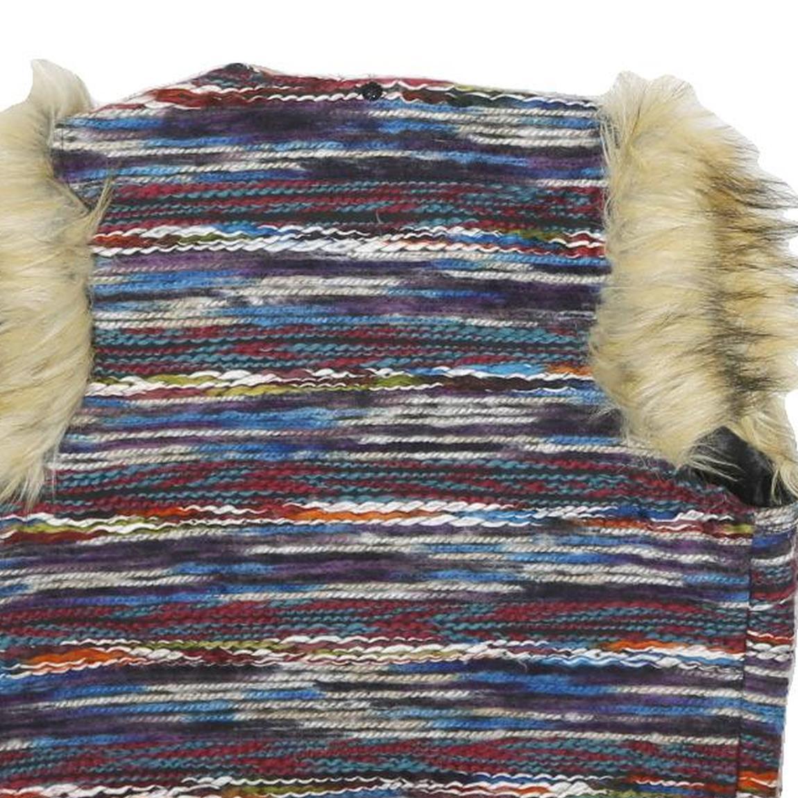 Womens Multi Colour Faux Fur Trim Button Acrylic Blend Knit Jacket XS Casual