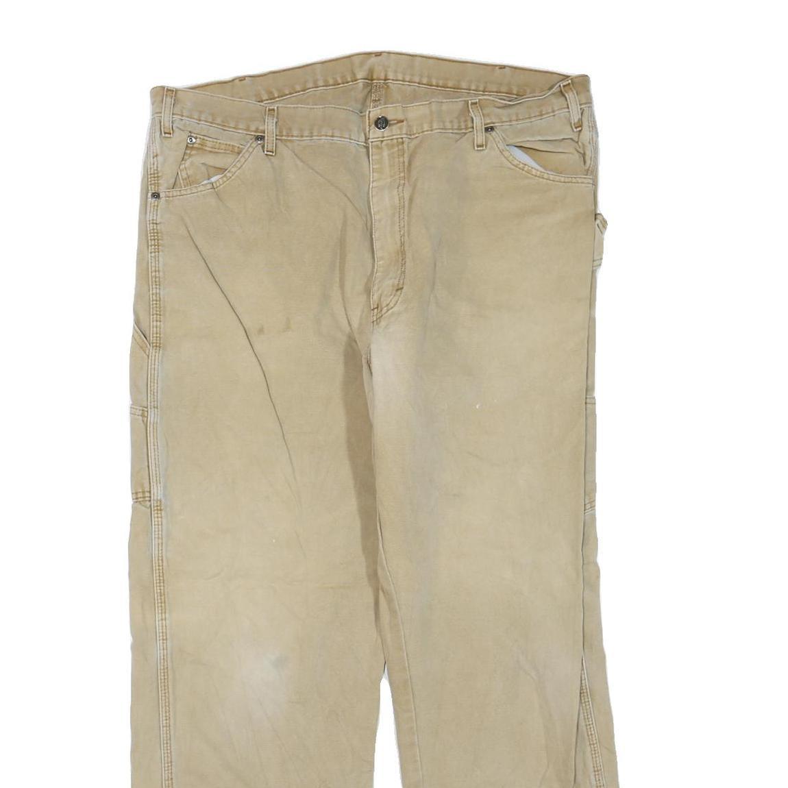 DICKIES Mens Jeans Beige Regular Straight Denim W40 L30 Workwear Zip Closure