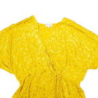MONSOON Womens Yellow Printed Blouse Short Sleeve V-Neck XL Elegant Viscose