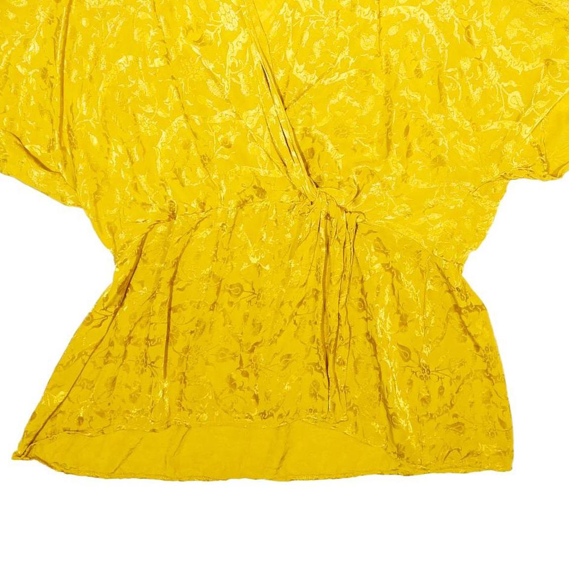 MONSOON Womens Yellow Printed Blouse Short Sleeve V-Neck XL Elegant Viscose