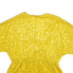 MONSOON Womens Yellow Printed Blouse Short Sleeve V-Neck XL Elegant Viscose