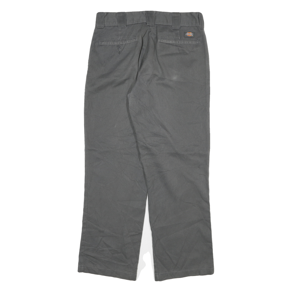 DICKIES Mens Cotton Blend Grey Regular Straight Trousers W33 L30 Workwear Zip