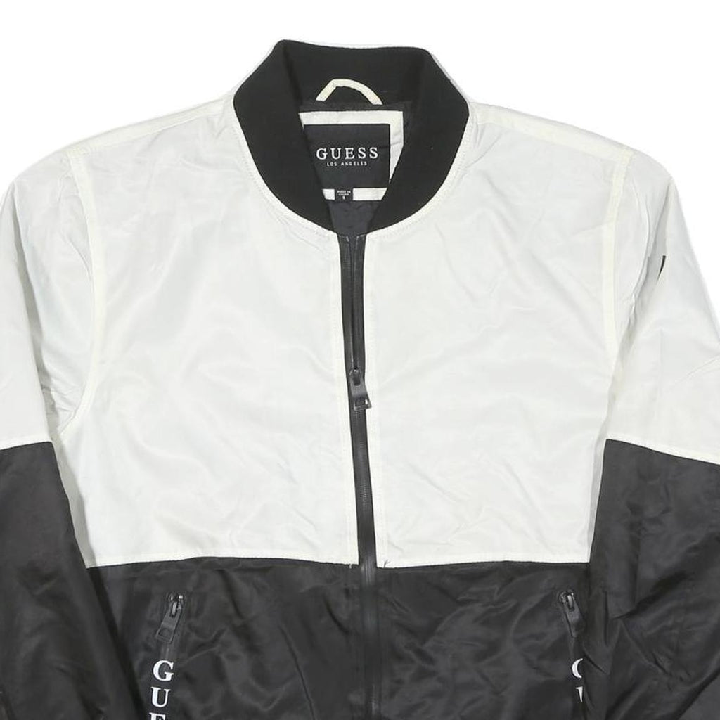 GUESS Mens Black & White Logo Zip Jacket S Polyester Blend Colourblock Casual