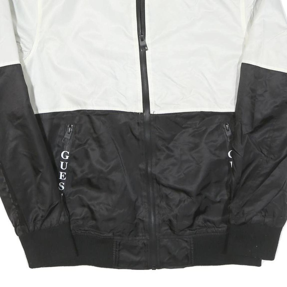 GUESS Mens Black & White Logo Zip Jacket S Polyester Blend Colourblock Casual