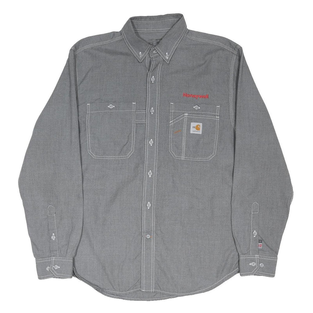 CARHARTT Mens Grey Workwear Shirt M Durable Cotton Blend Button-Down Long Sleeve