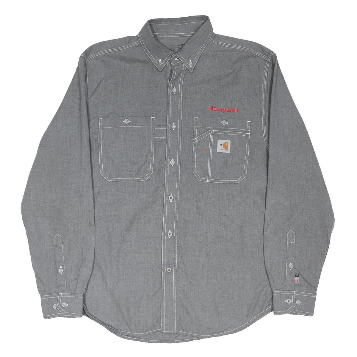CARHARTT Mens Grey Workwear Shirt M Durable Cotton Blend Button-Down Long Sleeve