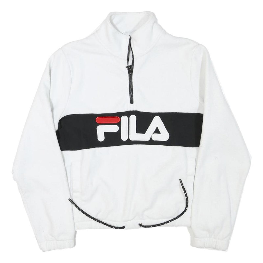 FILA Womens White & Black Logo Patterned Plain Half Zip Jumper XS Sportswear