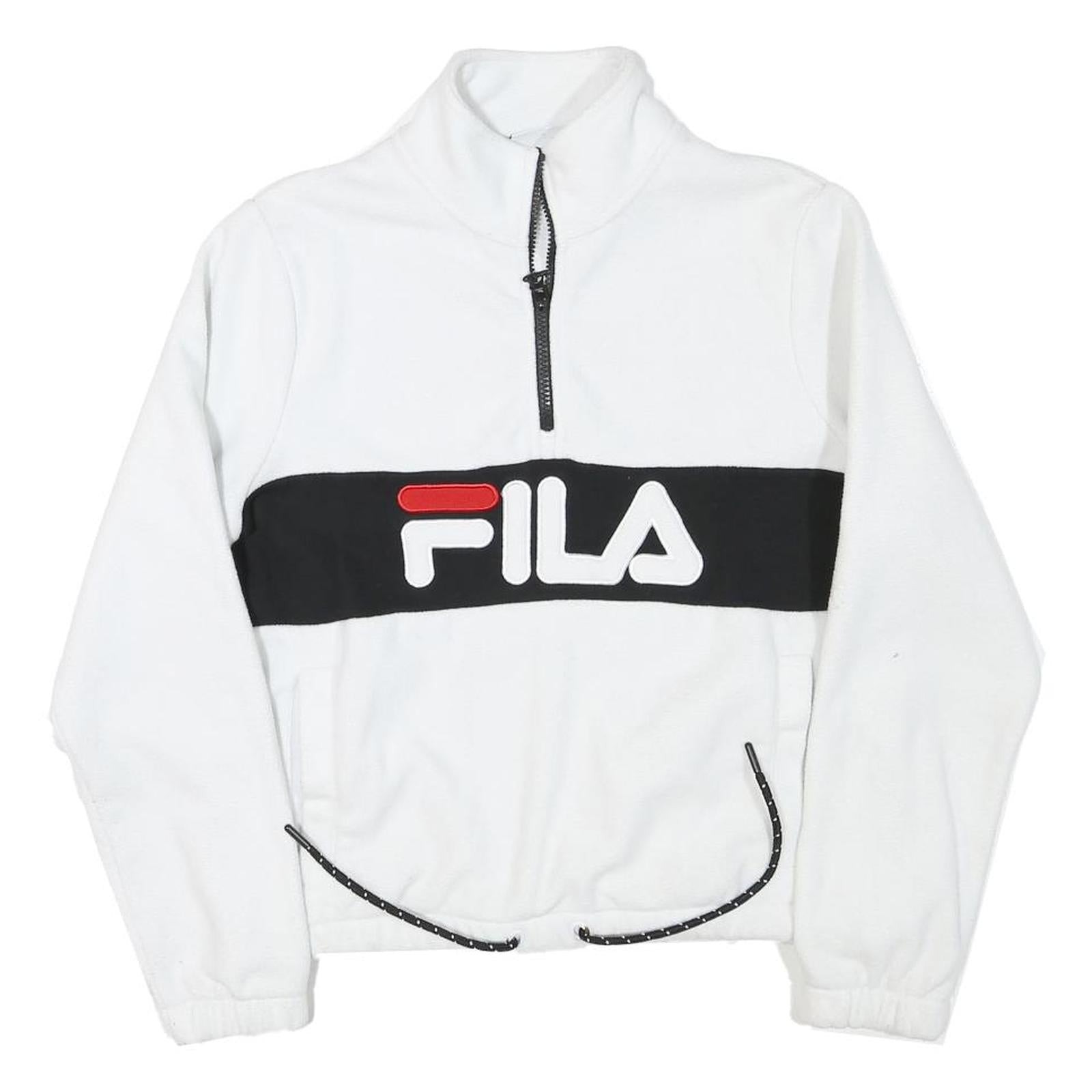 FILA Womens White & Black Logo Patterned Plain Half Zip Jumper XS Sportswear