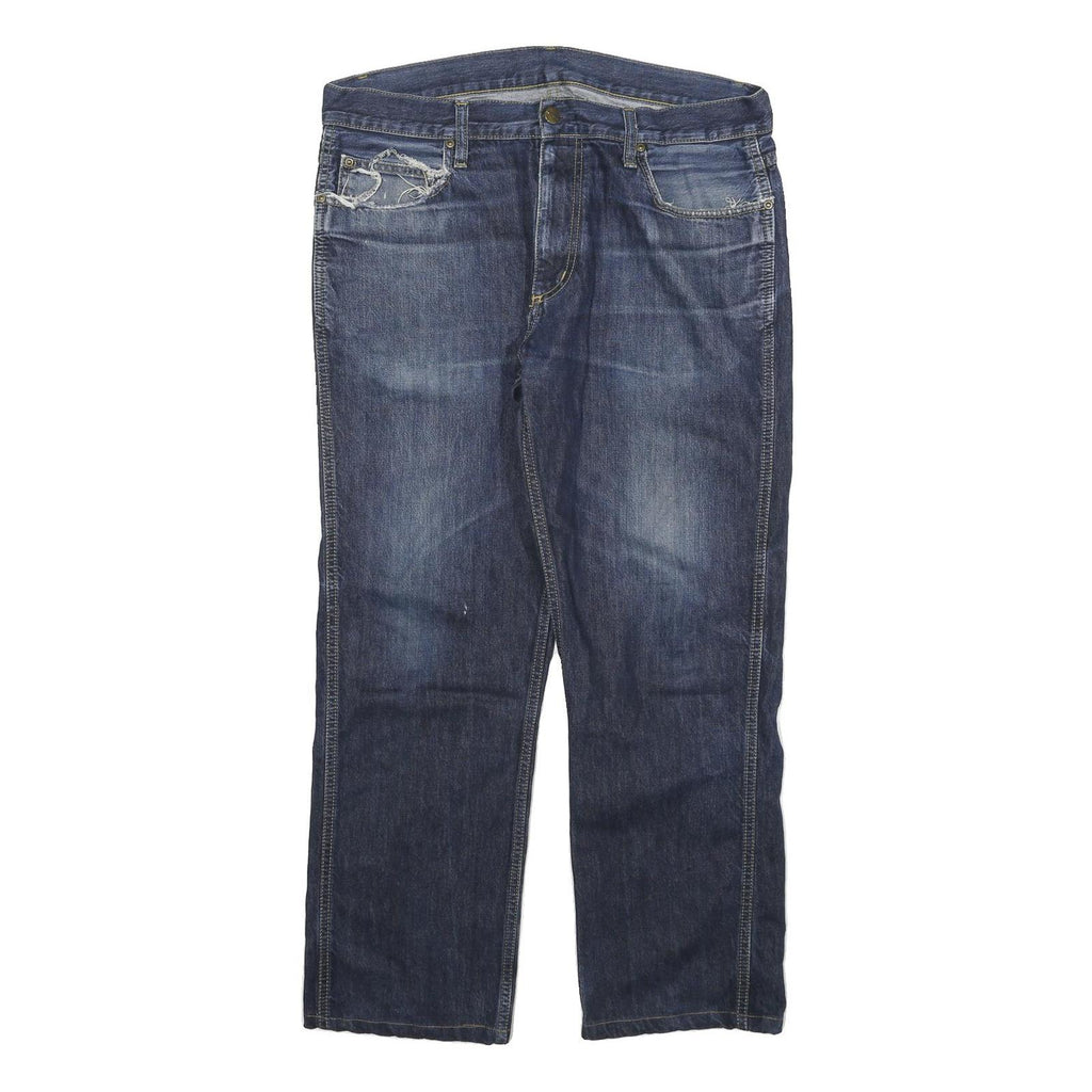 CARHARTT Mens Relaxed Jeans Blue Denim W34 L26 Distressed Zip Cotton Blend