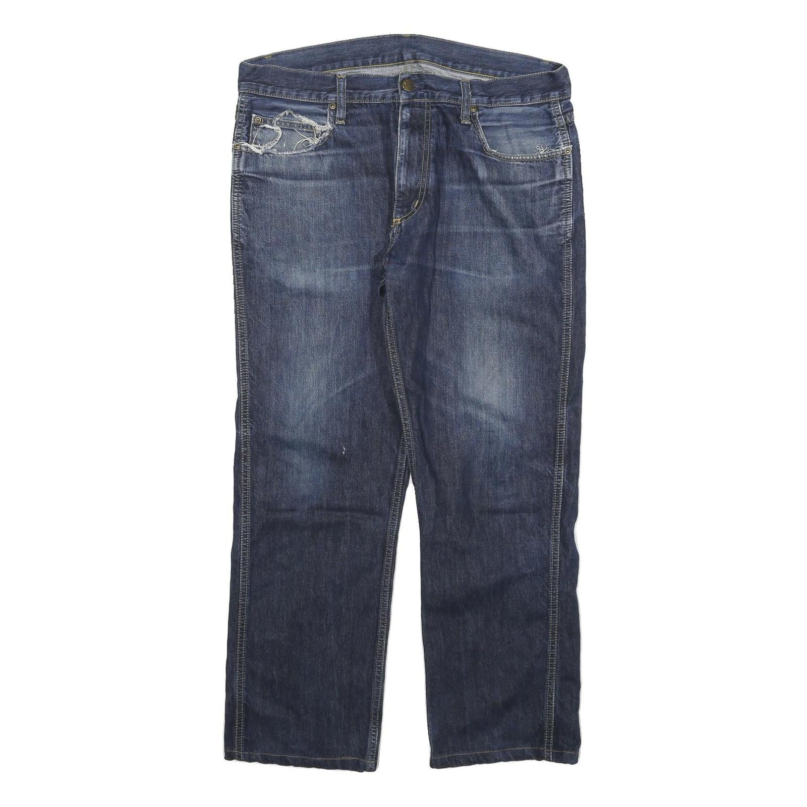 CARHARTT Mens Relaxed Jeans Blue Denim W34 L26 Distressed Zip Cotton Blend