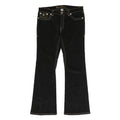 Womens Black Cotton Blend Regular Fit Flared Trousers W38 L33 Button Closure