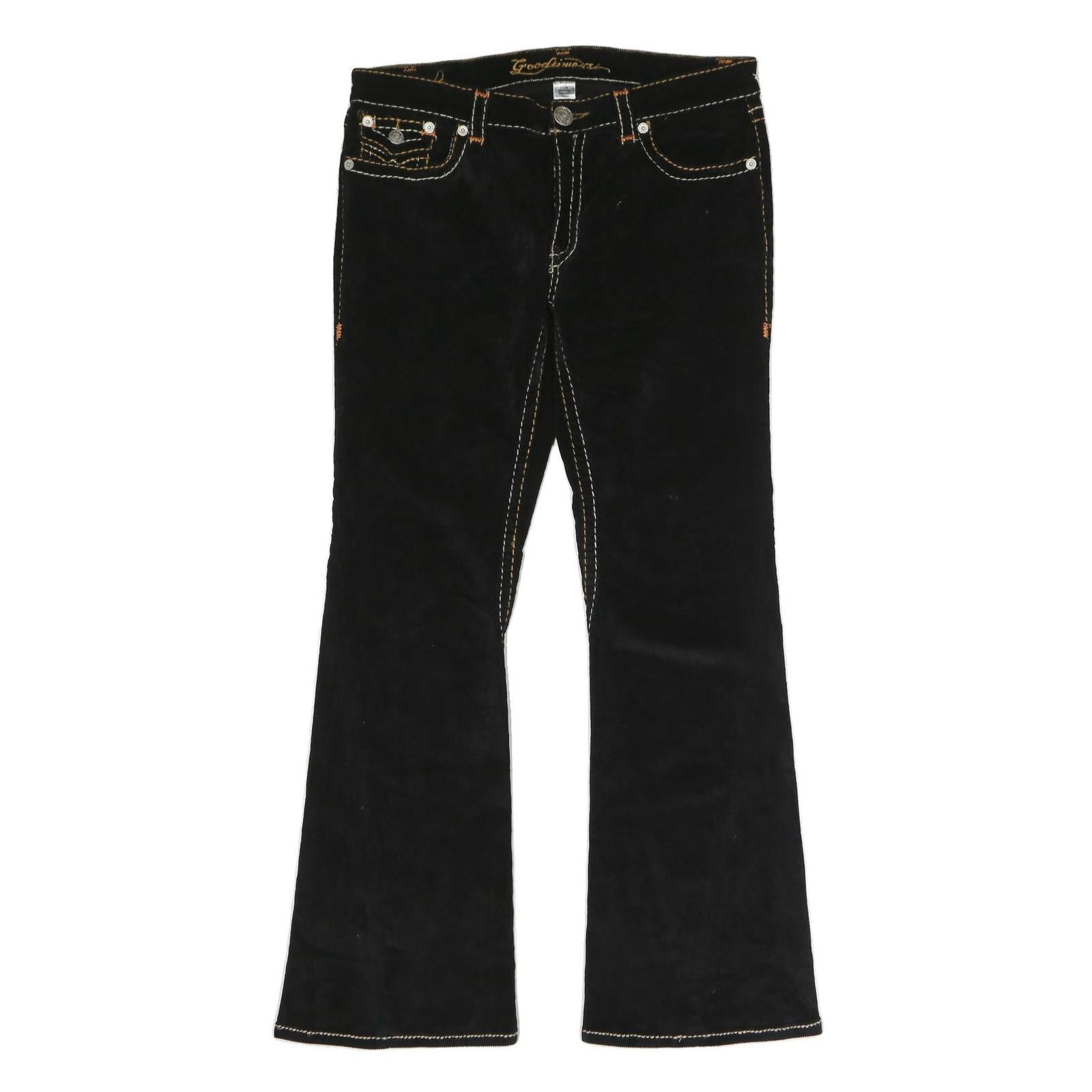 Womens Black Cotton Blend Regular Fit Flared Trousers W38 L33 Button Closure