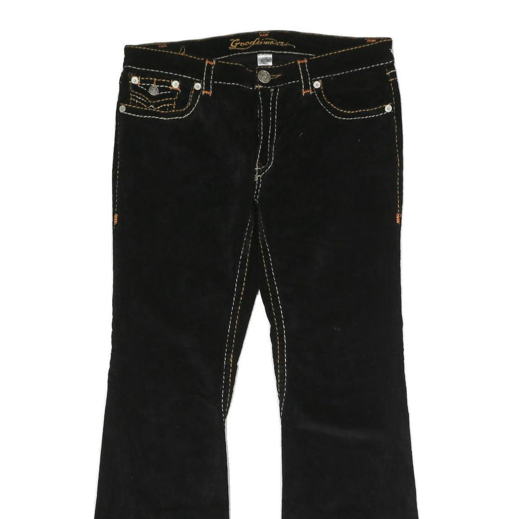 Womens Black Cotton Blend Regular Fit Flared Trousers W38 L33 Button Closure
