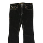 Womens Black Cotton Blend Regular Fit Flared Trousers W38 L33 Button Closure
