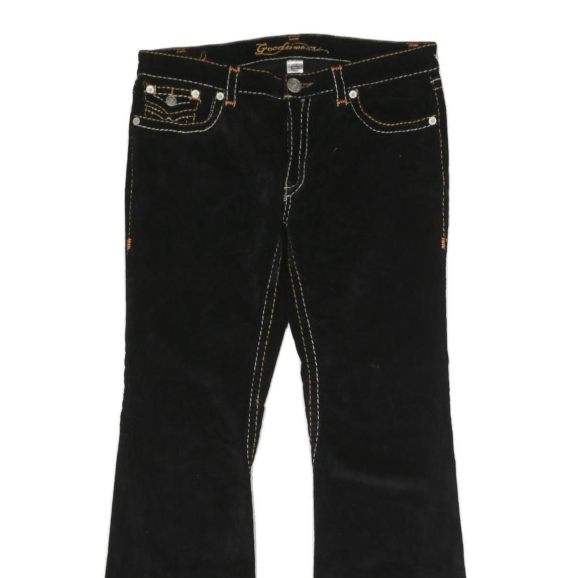 Womens Black Cotton Blend Regular Fit Flared Trousers W38 L33 Button Closure