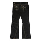 Womens Black Cotton Blend Regular Fit Flared Trousers W38 L33 Button Closure