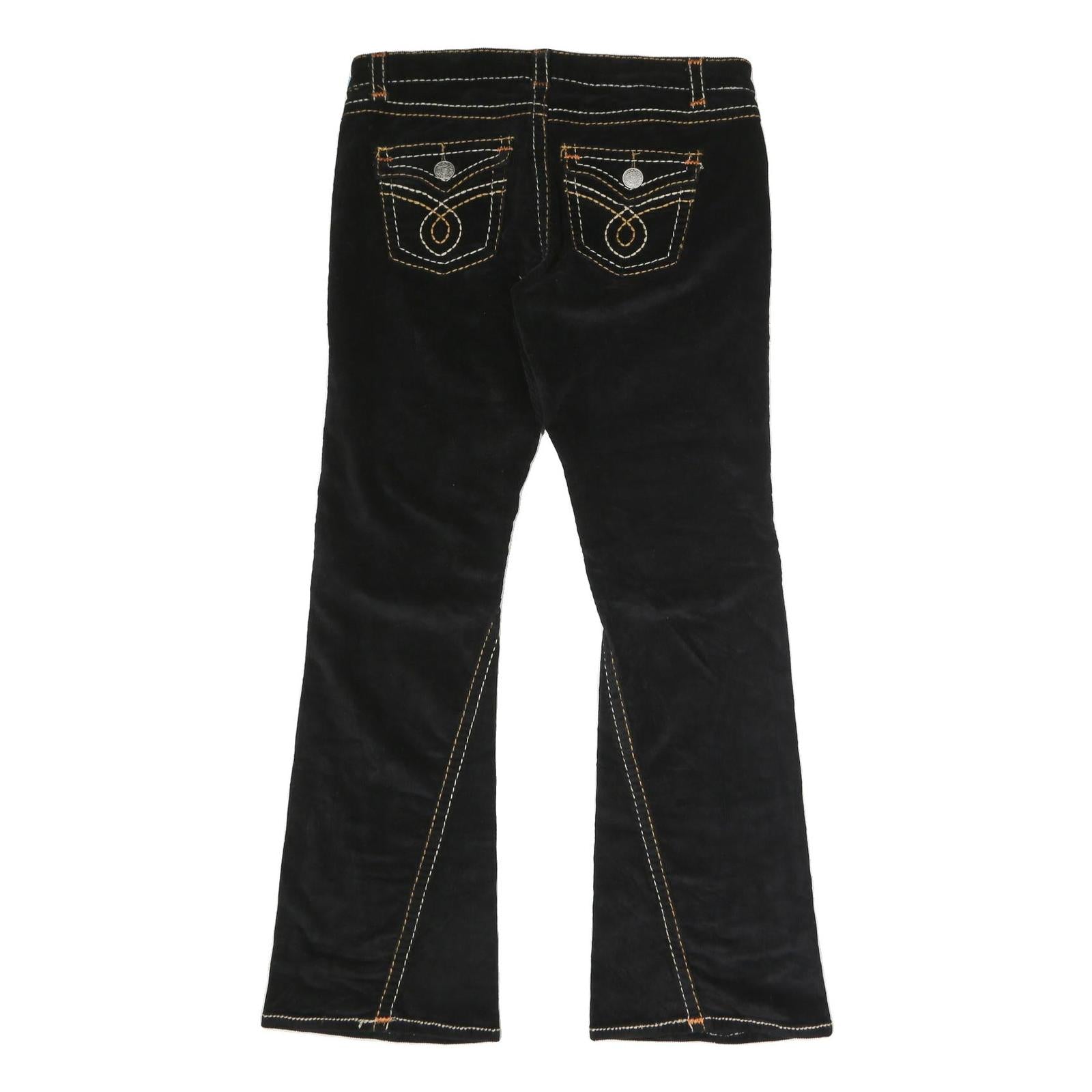 Womens Black Cotton Blend Regular Fit Flared Trousers W38 L33 Button Closure