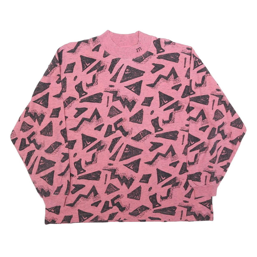 MASER Womens Pink & Black Geometric Print Crew Neck Sweatshirt L Cotton Blend
